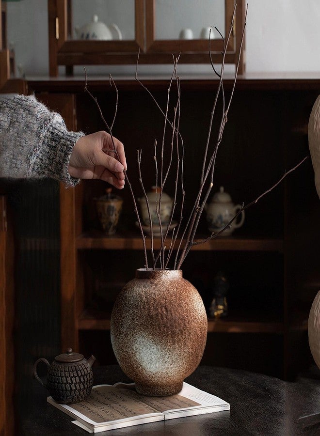 GeLive Round Hammered Finish Rustic Pottery Vase, Handmade Ceramic Flower Vase for Home Decor, Farmhouse Centerpiece Moon Jar Vase (Brown, 7inch) - Image 5